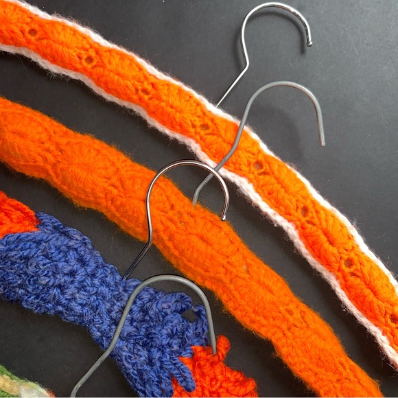 v i n t a g e :: 4 Handmade Crochet Knit Clothing Hangers Wooden Set - Picture 2 of 10